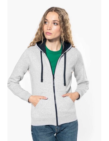 K-KA467-LADIES’ CONTRAST HOODED FULL ZIP SWEATSHIRT